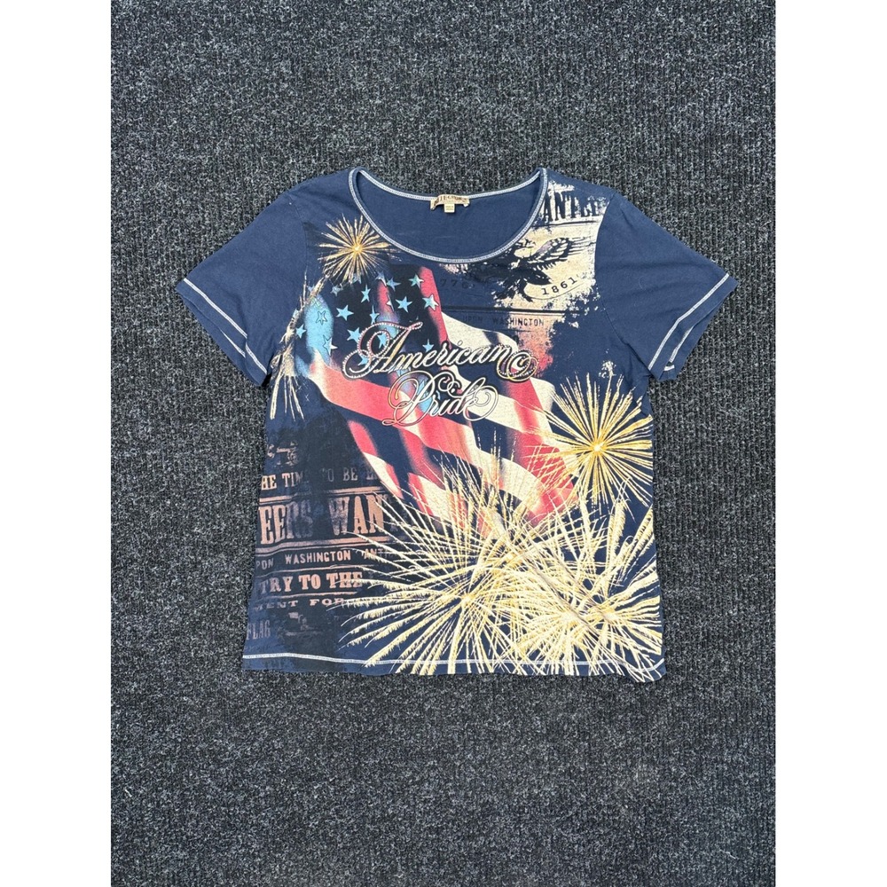 Blue Canyon Clothing American Pride Graphic Tee Navy Blue XL Rhinestone Cotton